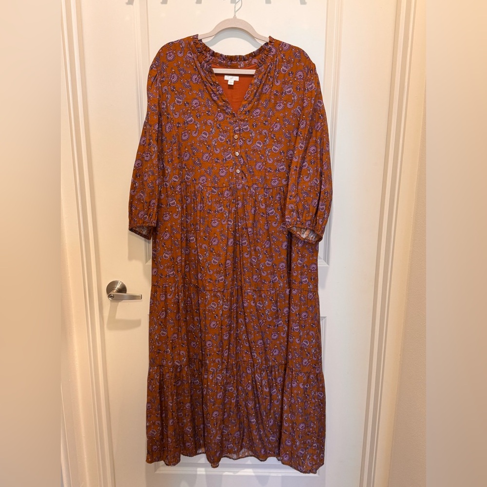 J.Jill Ruffled-Neckline Tiered Maxi Dress